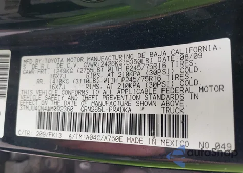 2010 Toyota Tacoma Prerunner V6 z USA, uszkodzony, nr VIN 3TMJU4GN4AM092360